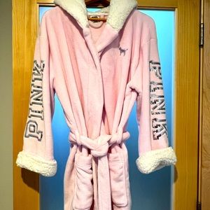 PINK hooded sherpa sequin robe